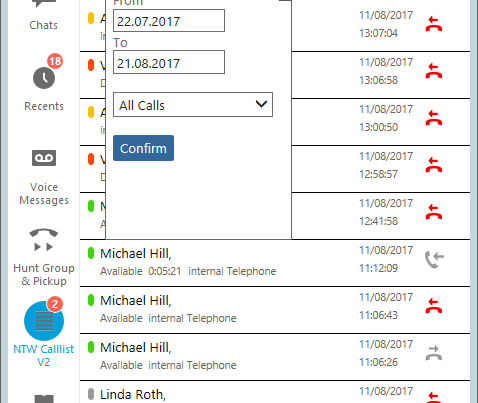 call list with flexible filtering