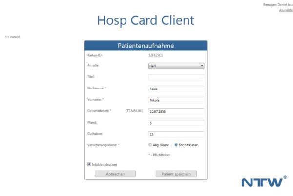Hospitality für Cisco Call Manager: Erfassung der Gast- bzw. Patientenkarte
