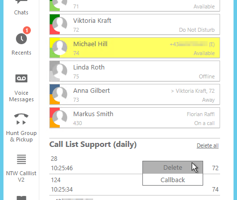 In Jabber: Group status display and lost calls